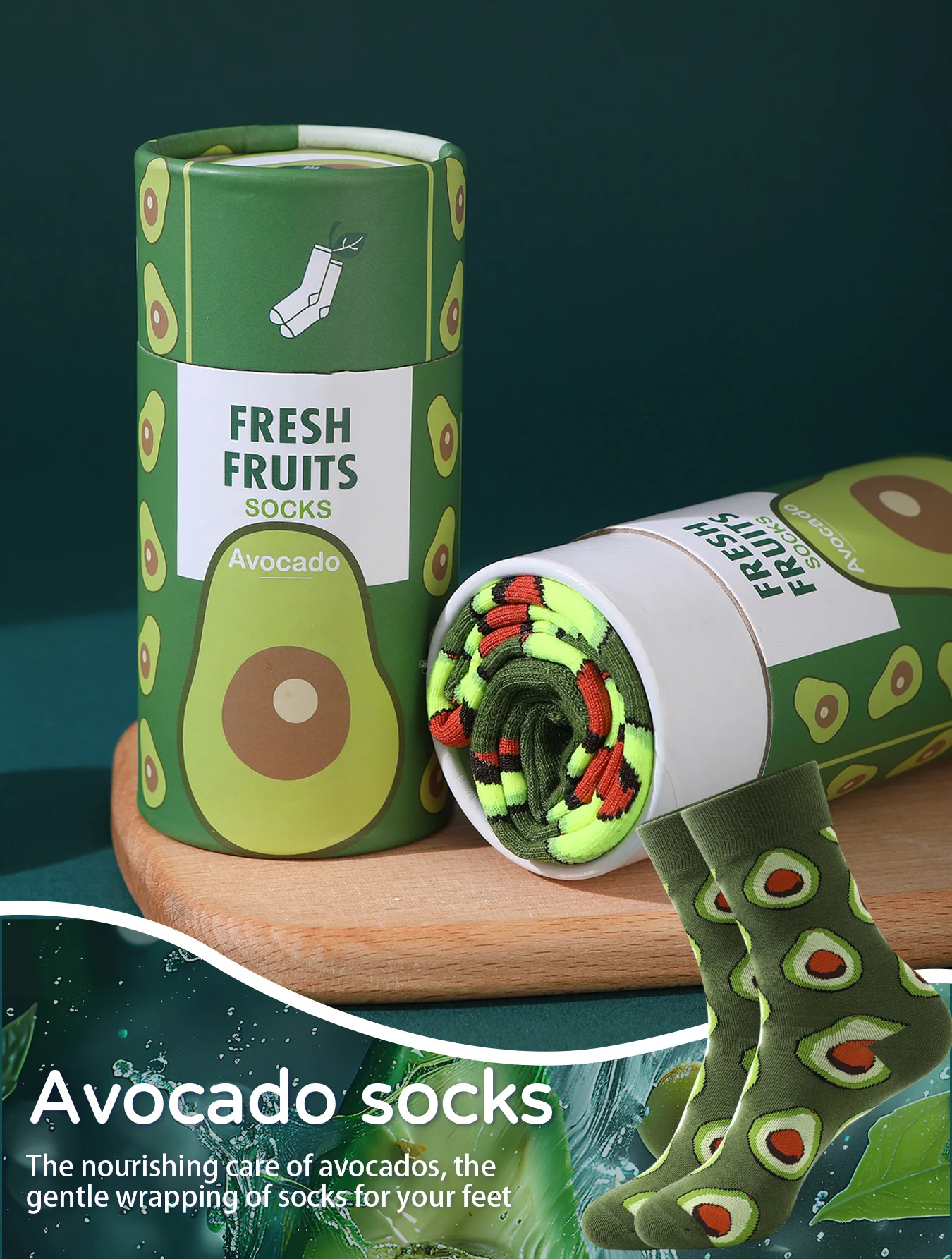 

1 pair of medium-length unisex socks, novel and interesting avocado jar gift box socks for Christmas and four seasons