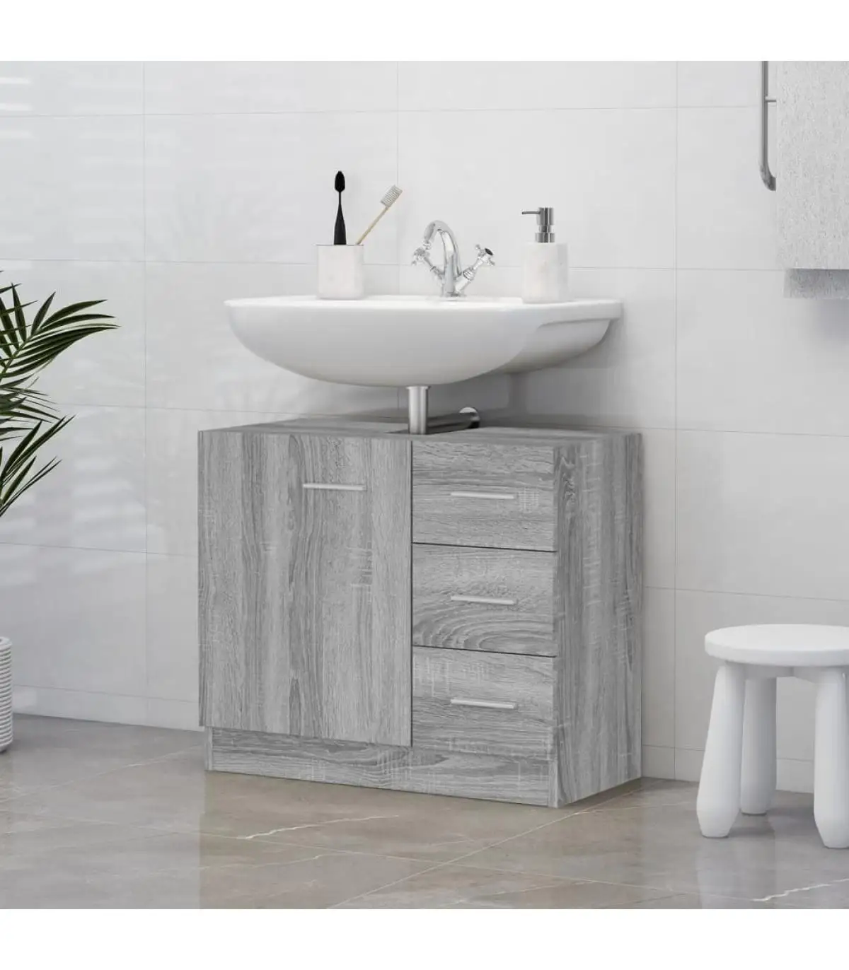 Bathroom Furniture sink cabinet plywood gray Sonoma 63x30x54cm