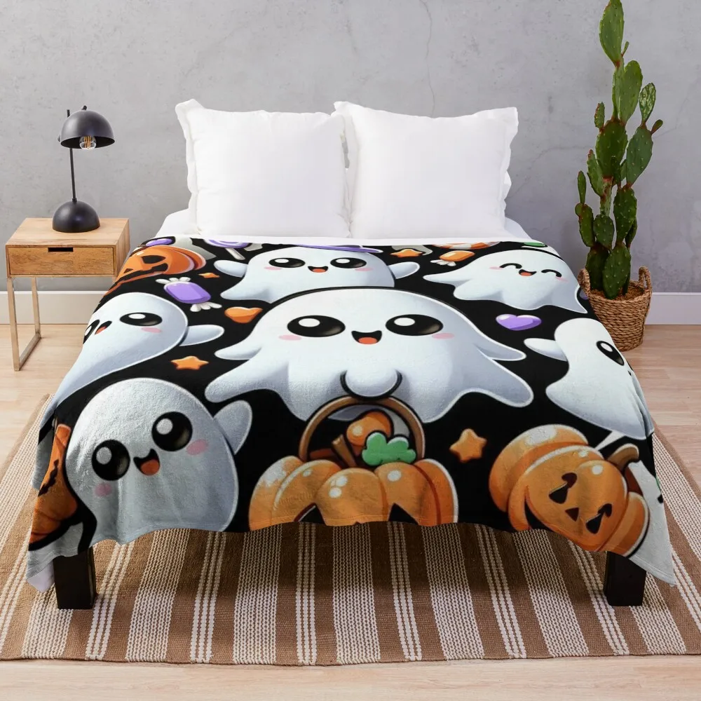 

Kawaii Ghost Halloween Party Throw Blanket warm winter Bed covers Soft Beds Blankets