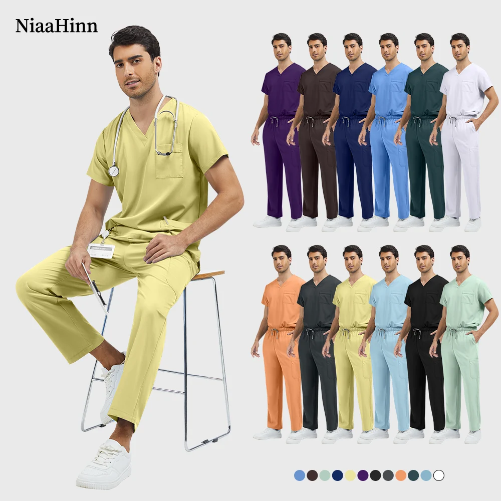 Niaahinn multicolorido pet hospital médico esfrega conjunto masculino spa workwear uniforme médico clínica dentária roupas de trabalho acessórios enfermeira