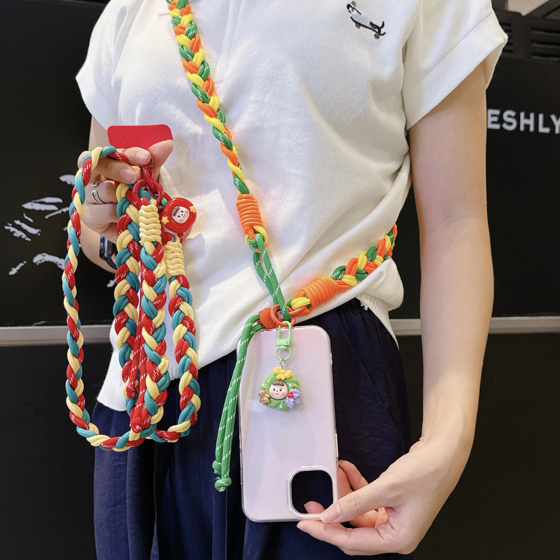 

Hand Weaving Mobile Phone Lanyard Creative Adjustable Cellphone Shoulder Strap Colorful Widen Comfort Phone Ropes for Outdoor
