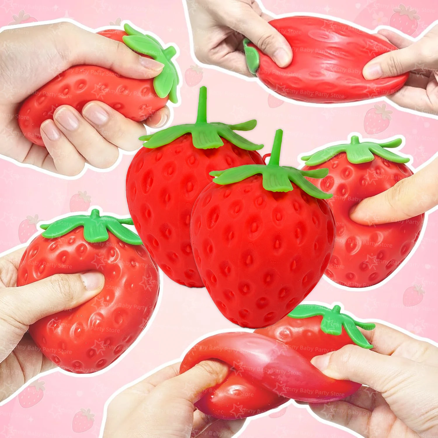 Kitchen Gadgets And Toys - كرة ضغط سيليكون على شكل فراولة،