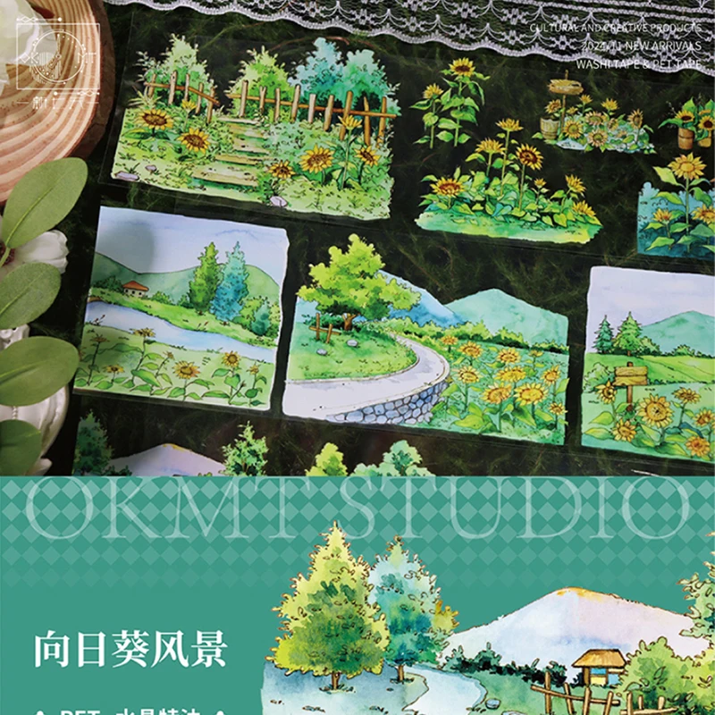 Sunflower Landscape Jouranl Washi Pet Tape Crystal Special Oil