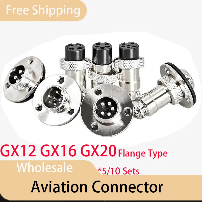 5/10sets GX12 GX16 GX20 Flange mounting 3-hole fixing aviation connector circular connectors 2/3/4/5/6/7/8/9/10/12/14pin