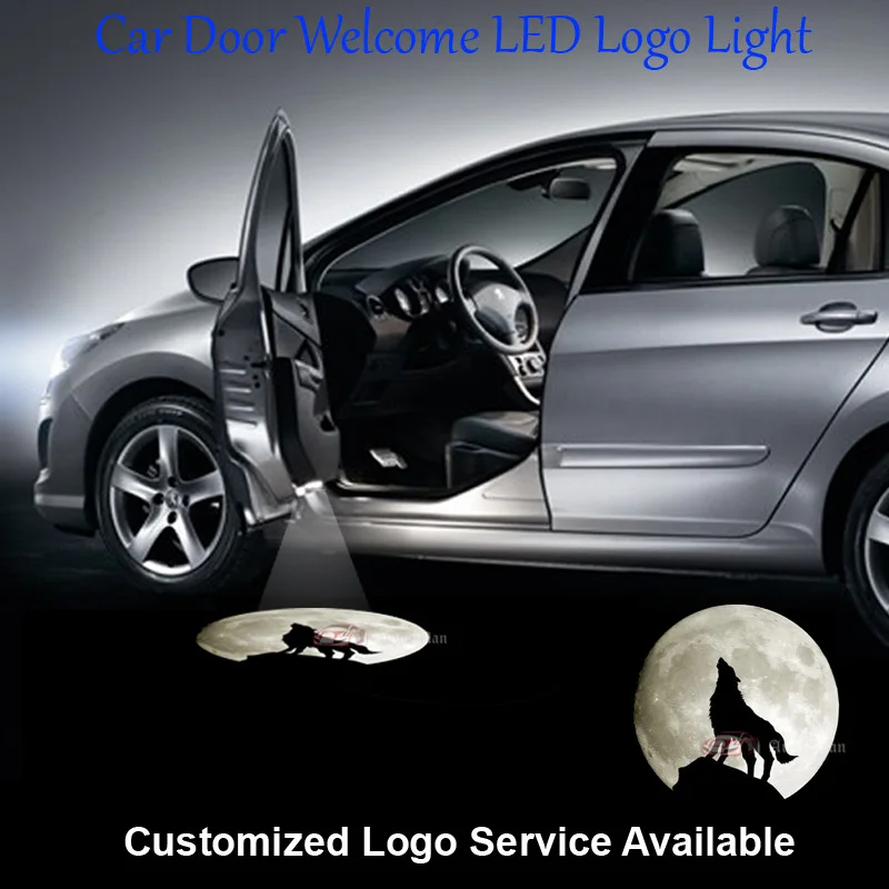 2pcs Wolf Moon Knight Logo LED Wired and Drill Car Projector Ghost Shadow Puddle Door Welcome Light Step Courtesy Laser