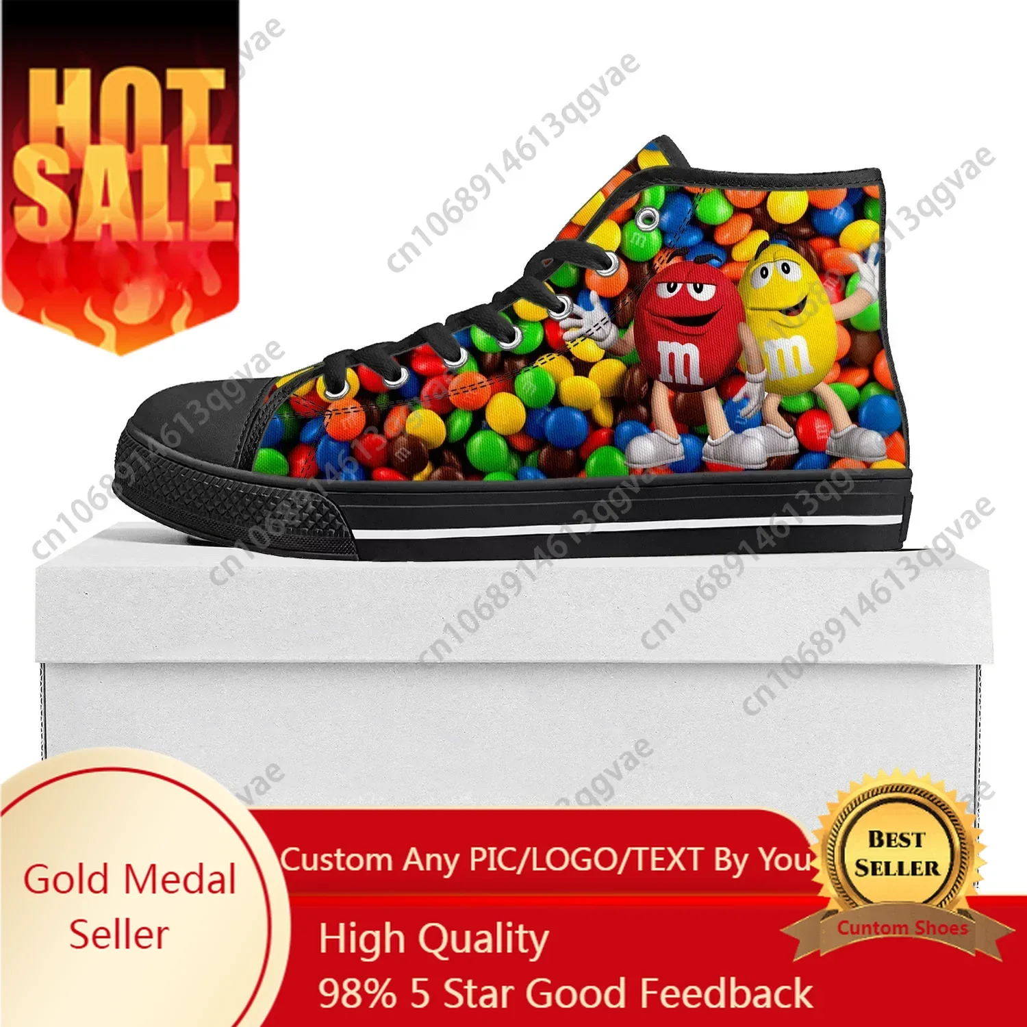 

M Chocolate Cartoon High Top High Quality Sneakers Mens Womens Teenager Pop Canvas Sneaker Casual Couple Shoes Custom Shoe Black