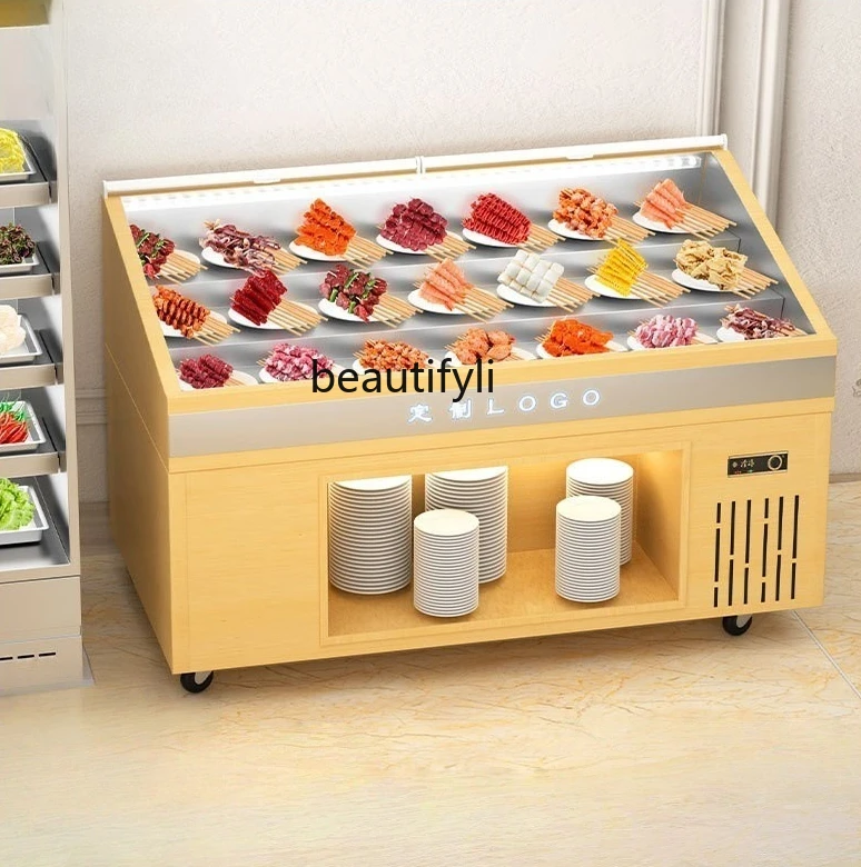 

Ladder Display Freezer Wind-Cooled Buffet Hot Pot Sukiyaki Refrigerated Fresh Display Cabinet Ordering Cabinet