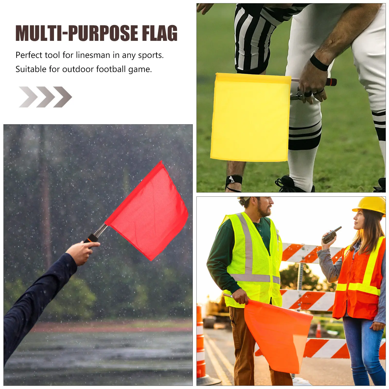 3Pcs Traffic Signal Flags Referee Warning Flags Stainless Steel Pole Ergonomic Handle High Visibility Sports Match Waving Flag