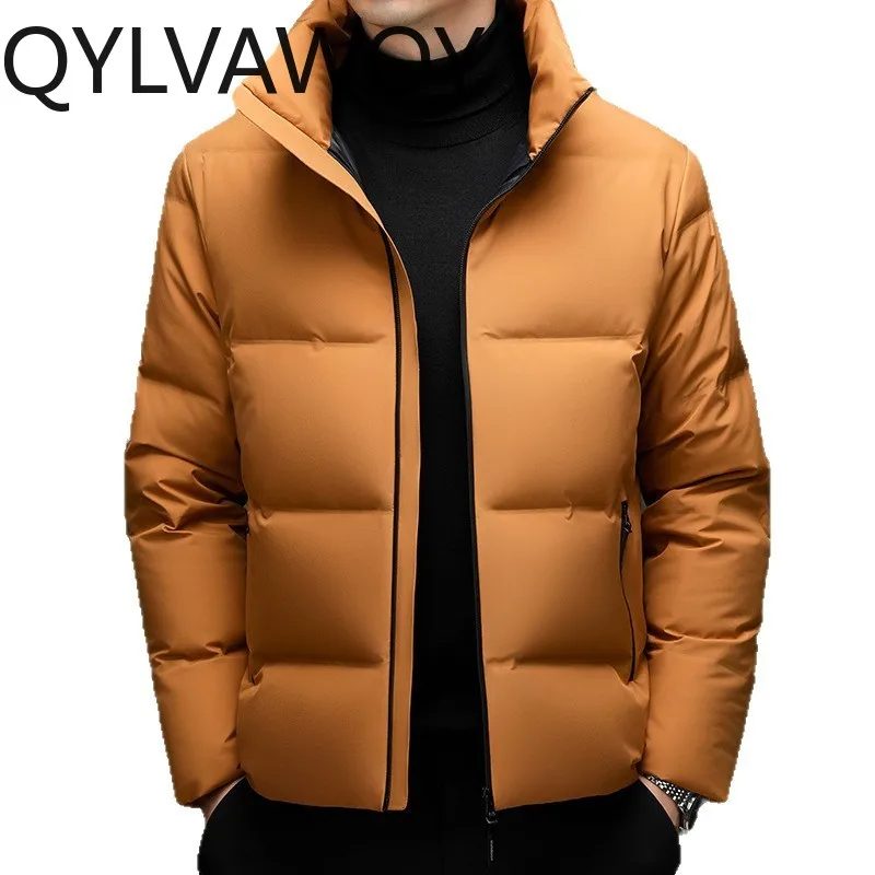 

QYLVAWOY Mens Winter Jackets Mid-length Goose Down Puffer Jacket Man Thicken Warm Coat Hooded Doudoune Hommes Loose Stylish