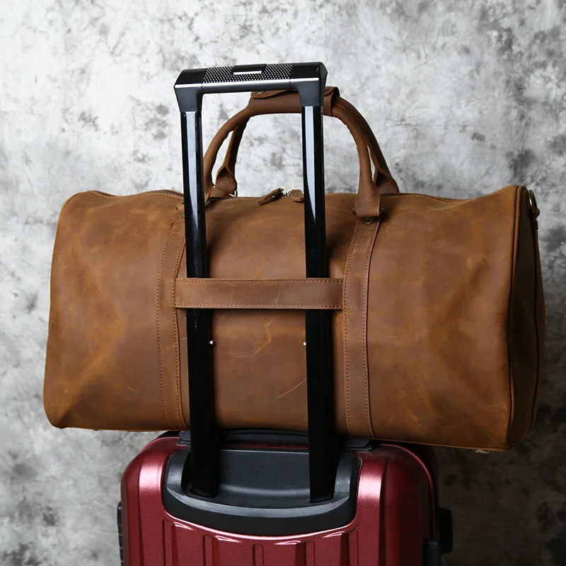 NZPJ männer Retro Leder Große-kapazität Reisetasche Crazy Horse Leder Handtasche Top Schicht Rindsleder Business Reise Schulter tasche – Detail 4