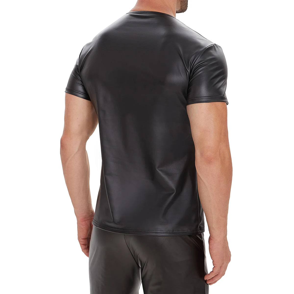 Plus Size Mens Shiny Leather T-shirt Short Sleeve Soft Matte Leather Tees Male High Elastic O-neck Shaping Vest Sexi