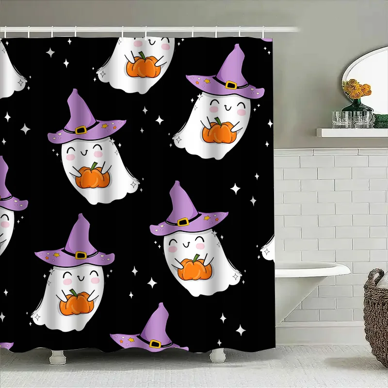 

1PCCute мультяшные призраки и тыквы занавеска для ванной комнаты для украшения Хэллоуина