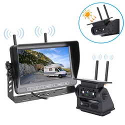 Solar Powered Backup Camera Wireless with 7 Inch Monitor Magnetic Rear View Camera System for Campers Trucks Motorhomes