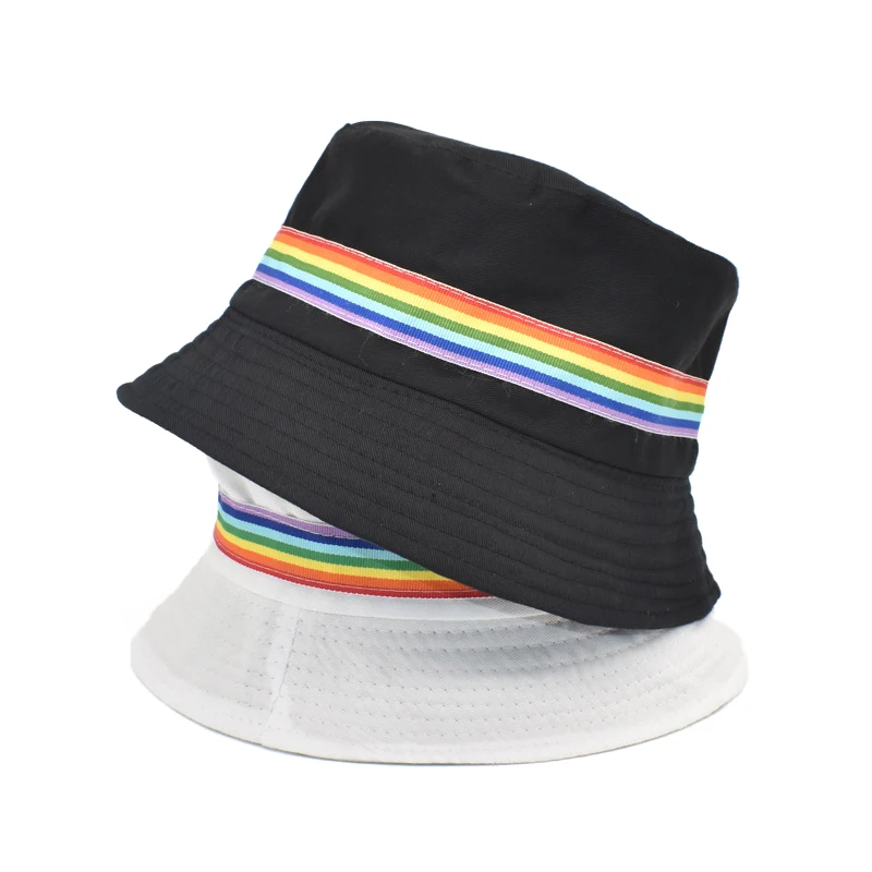 Bocca Rainbow Bucket Hat Embroidery Panama Fisherman Hats For Men Women Double Sides Foldable Black White Summer Bob Cap Gorras