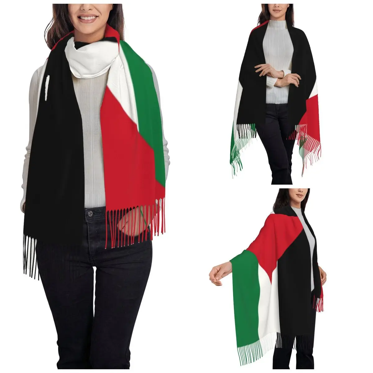 Flag Of Palestine Scarf for Women Winter Fall Shawls and Wrap Palestinian Gaza Arabic Large Scarves with Tassel Lightweight