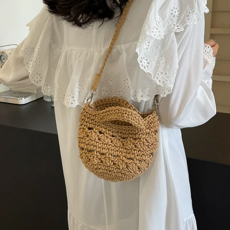 

Korean Youth Women's Designer Bag Crochet Cross Shoulder Bag Soft Cotton Fabric Woven Aesthetic Fashion Casual Small Handbags