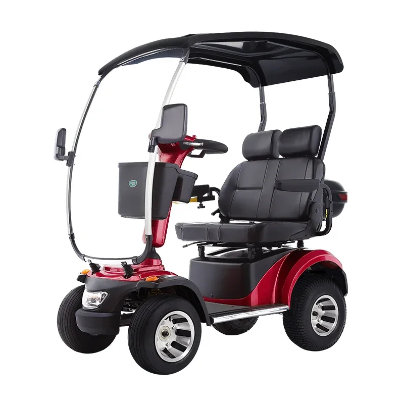 High-end elderly mobility scooter, four-wheeled electric vehicle pick-up and drop-off children, double elderly battery moped
