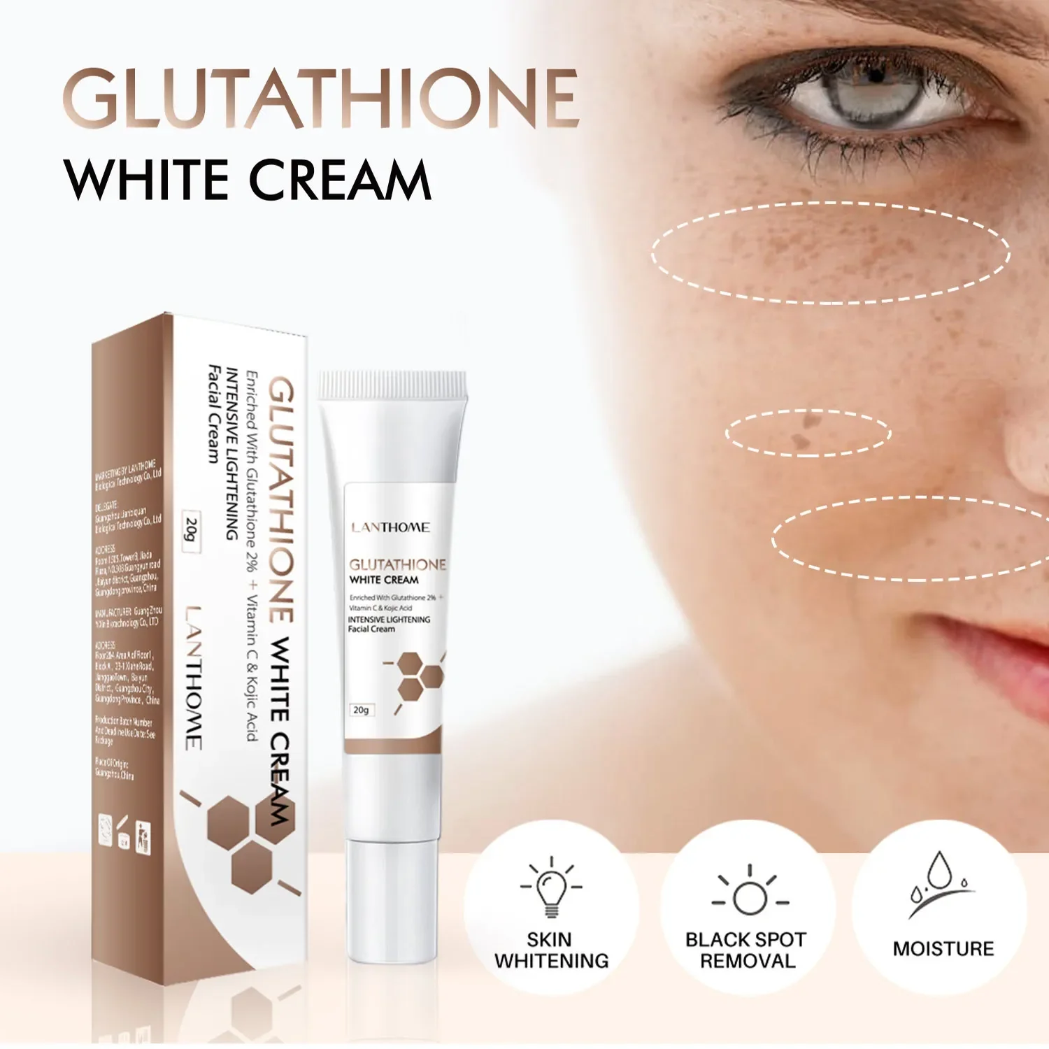 Glutathione Face Cream Dark Spots Corrector Skin Whitening Freckles Removal Face Cream Moisturizing Korean Skin Care Product