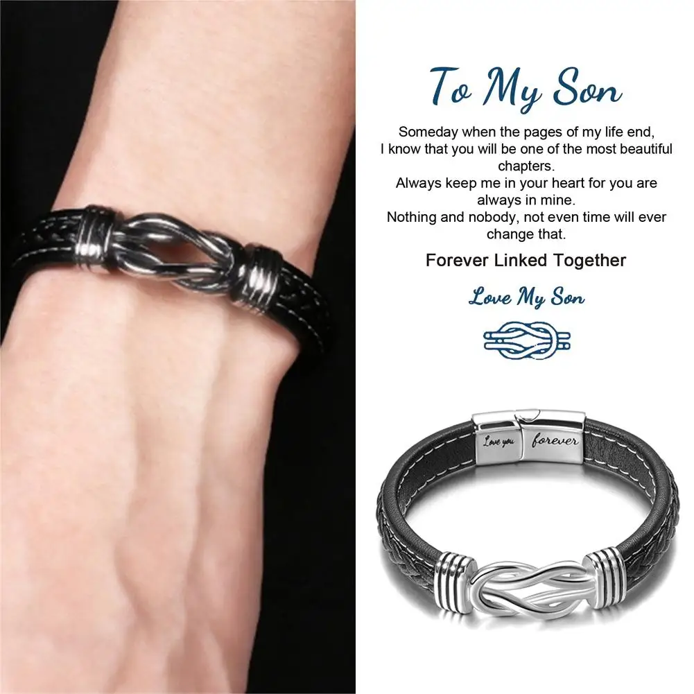 'love You Forever' Leather Braided Bracelet Woven Leather With Gifts Love My Son Forever You Bracele Cards Knot Birthday To K7g2