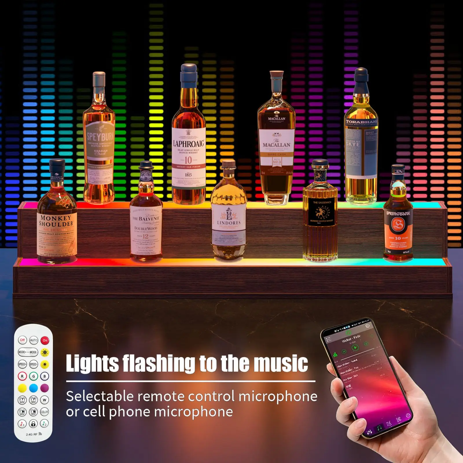 

Cubehom 2-Tier Led Liquor Bottle Display Shelf 38 Inch Bar Display Shelves for Liquor Bottles with Remote and Lights