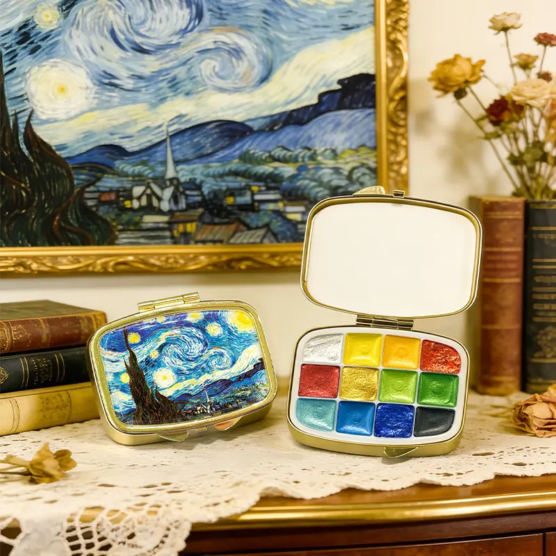

Набор акварельных красок Van Gogh Starry Night с блестками, 12 цветов, твердые пигменты для рисования, нейл-арта, DIY и рукоделия