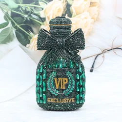 New Gold Cheers Bottle Shaped Crystal Evening Bag Women Gorgeous Diamond Metal Clutch Purse And Party Cocktai Handbag