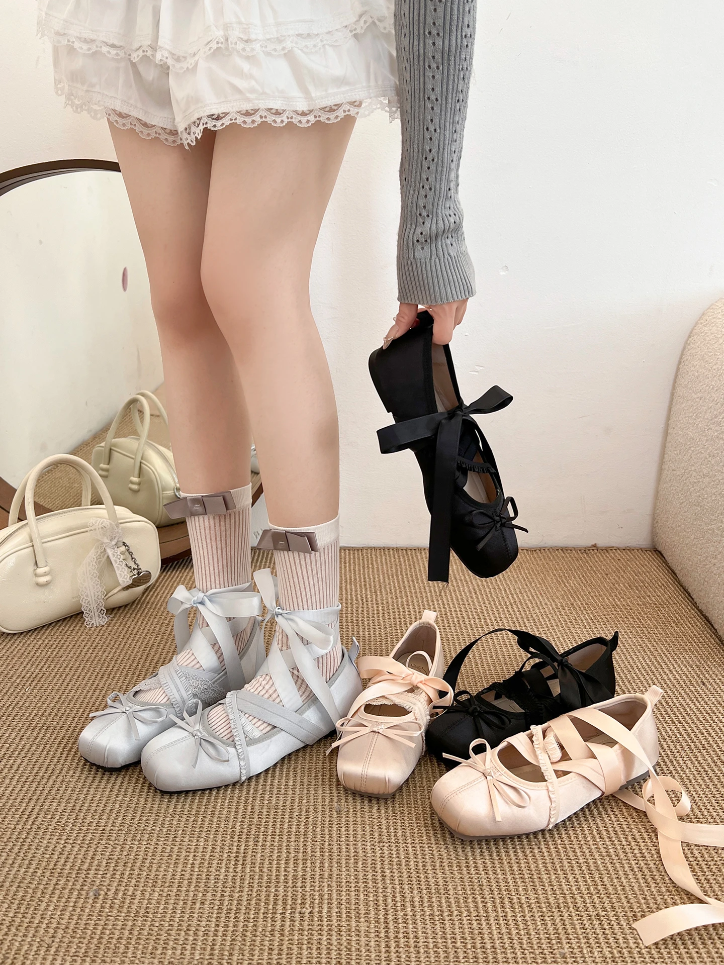 レトロバレエフラットシューズ-レディース新作2026夏-スカートに合う万能シューズ-スイートメリージェーン-クロスバックル-韓国風ファッションシューズ