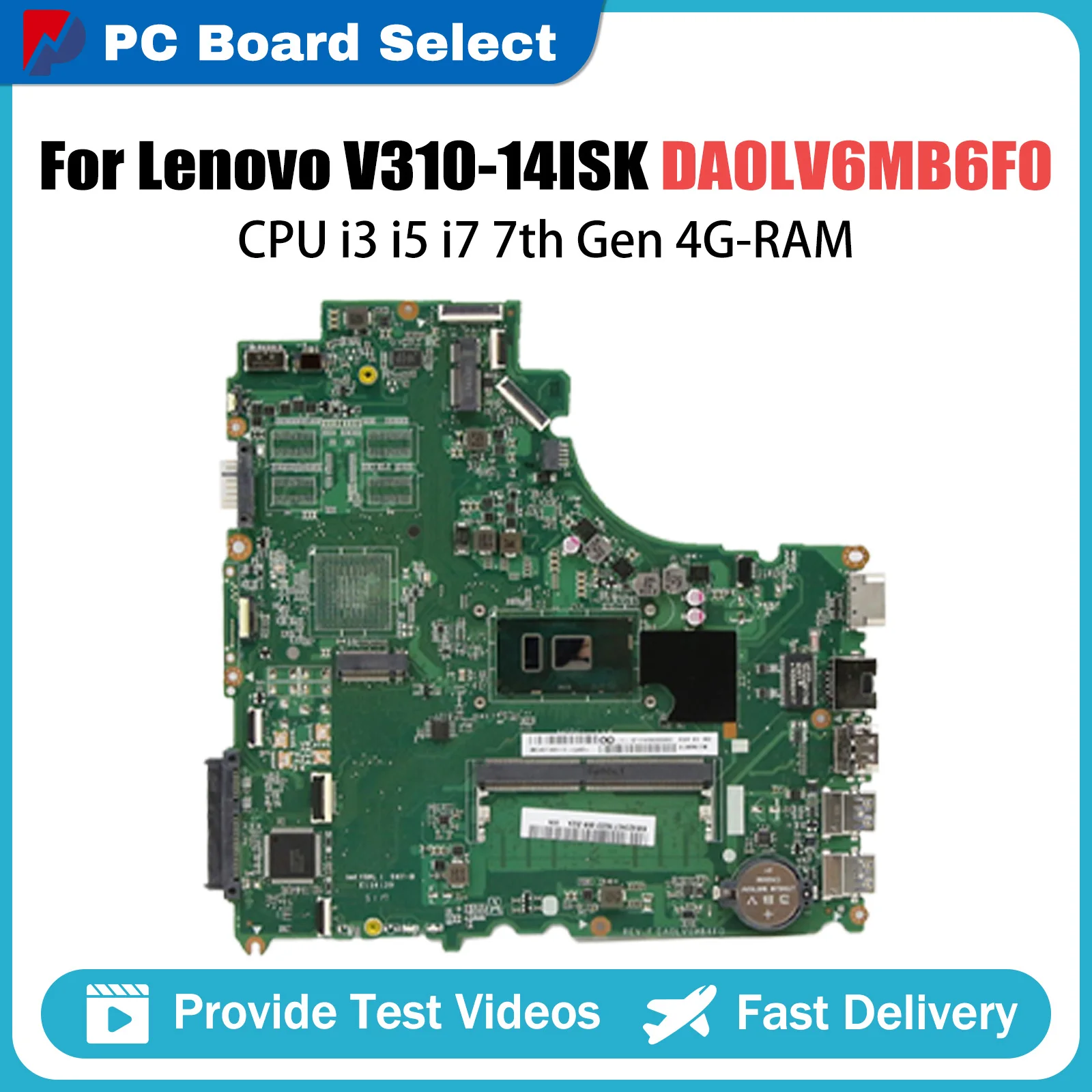 DA0LV6MB6F0 Материнская плата для Lenovo V310-14ISK V310-14IKB V510-14IKB Материнская плата для ноутбука с процессором i3 i5 i7 7-го поколения 4G-RAM