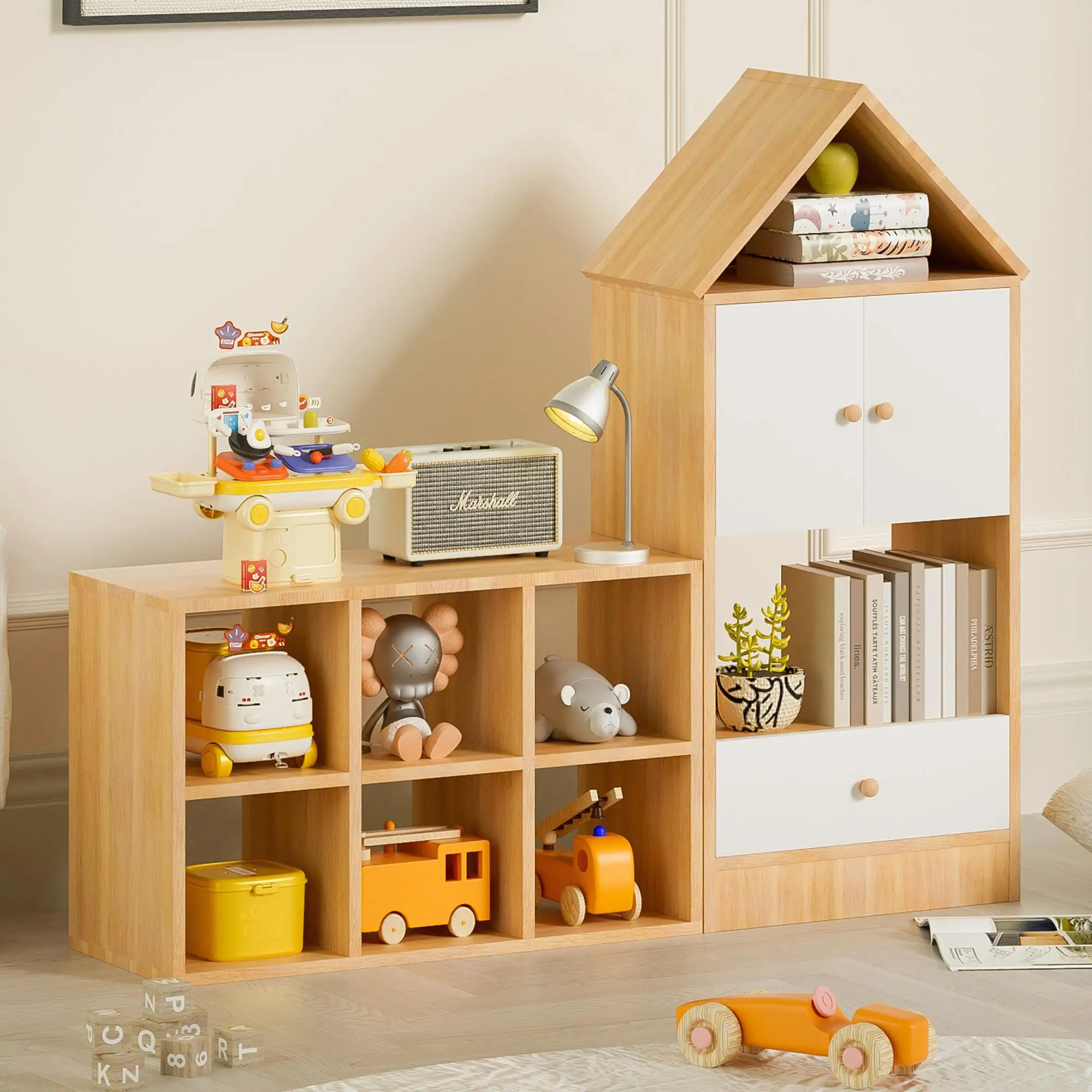 Kids' House-Shaped Bookshelf - Multi-Functional Storage for Toys & for books , Adjustable Design, Durable Organizer for playroom