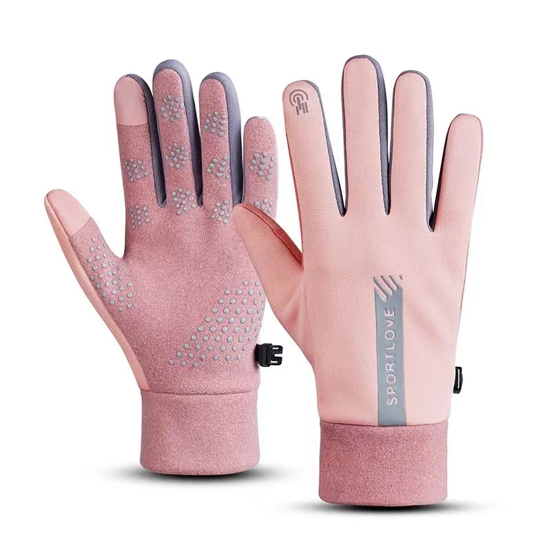 Womens Autumn and Winter Sports Warm Gloves Waterproof and Anti Slip Cycling Gloves Wind and Cold Resistant Outdoor Activity Glo