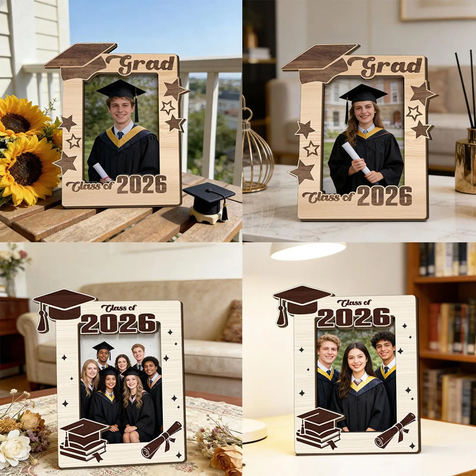 Picture Frame For Graduates Two Pieces Ornament 2026 Graduation 5x3.5 Inch Photo Frame For High School University Students