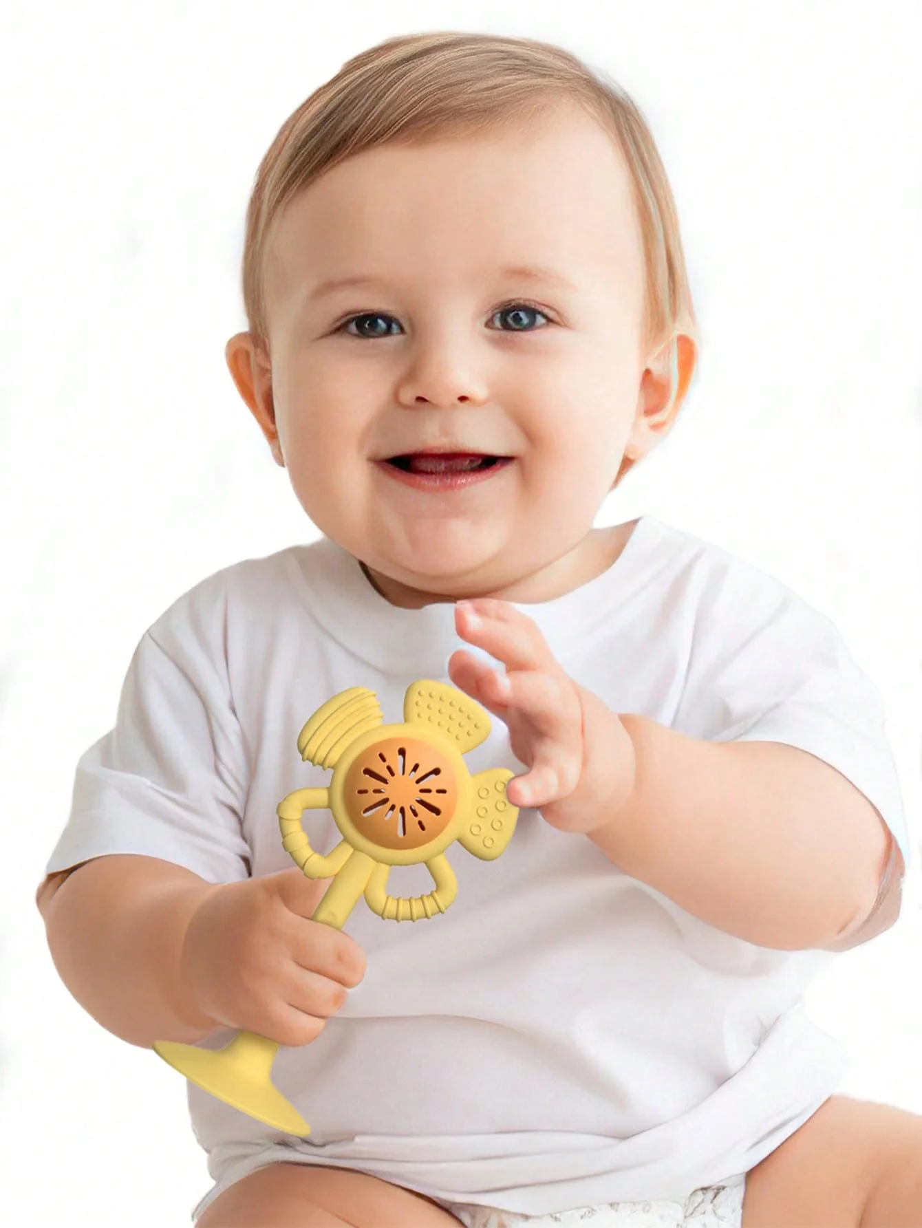 1 szt. Silikonowa zabawka do ssania w kształcie kwiatka. Grzechotka i gryzak sensoryczny dla niemowląt. Bez BPA, bezpieczny i idealny do rozwijania umiejętności motorycznych.