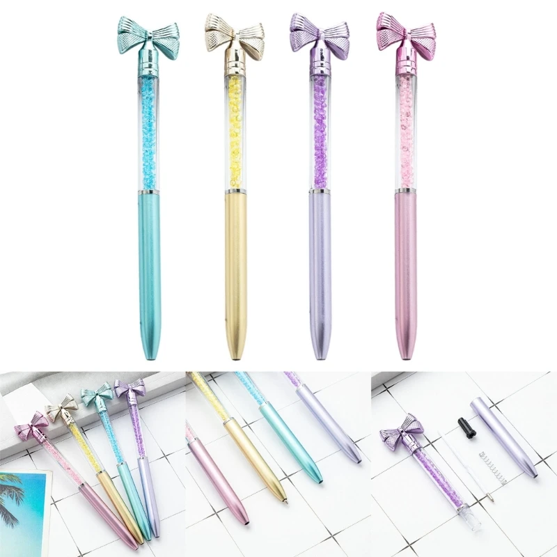 6Pcs Bow Ballpoint Pen Crystal Bead Signing Pen Twist Action Signature Pen 1.0MM Tip Write Smoohtly Business Gift Pen