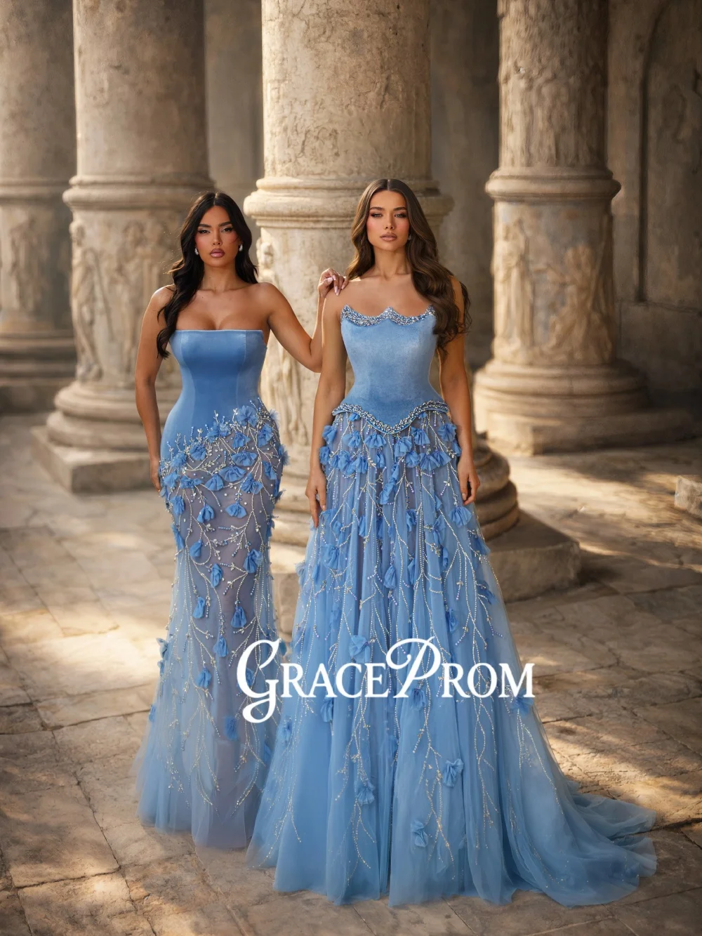 

Небесно-голубое бархатное вечернее платье с бисером, роскошное, с 3D цветочным узором, иллюзионное, для свадебных торжеств, на заказ, прямое, длинное, для банкетов