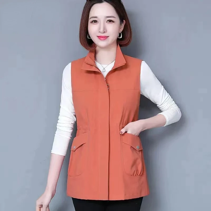 

4XL Sleeveless Jacket Oversized Women Vest Slim Waistband Solid Color Top Korean Fashion Spring Autumn Jacket Vest