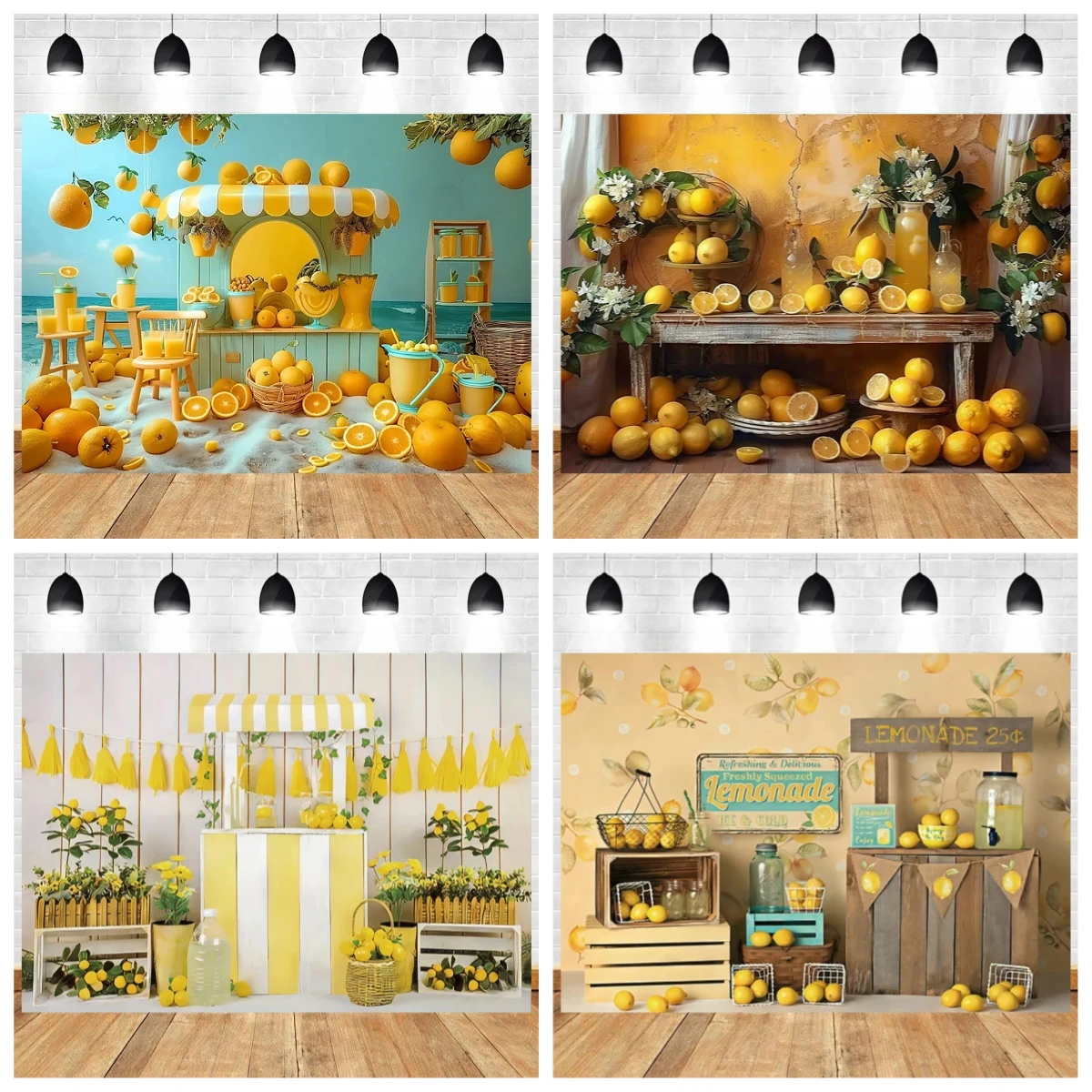

Lemon Fruit Theme Birthday Party Background Lemonade Green Plants Decor Props Child Portrait Photography Backdrop Photo Studio