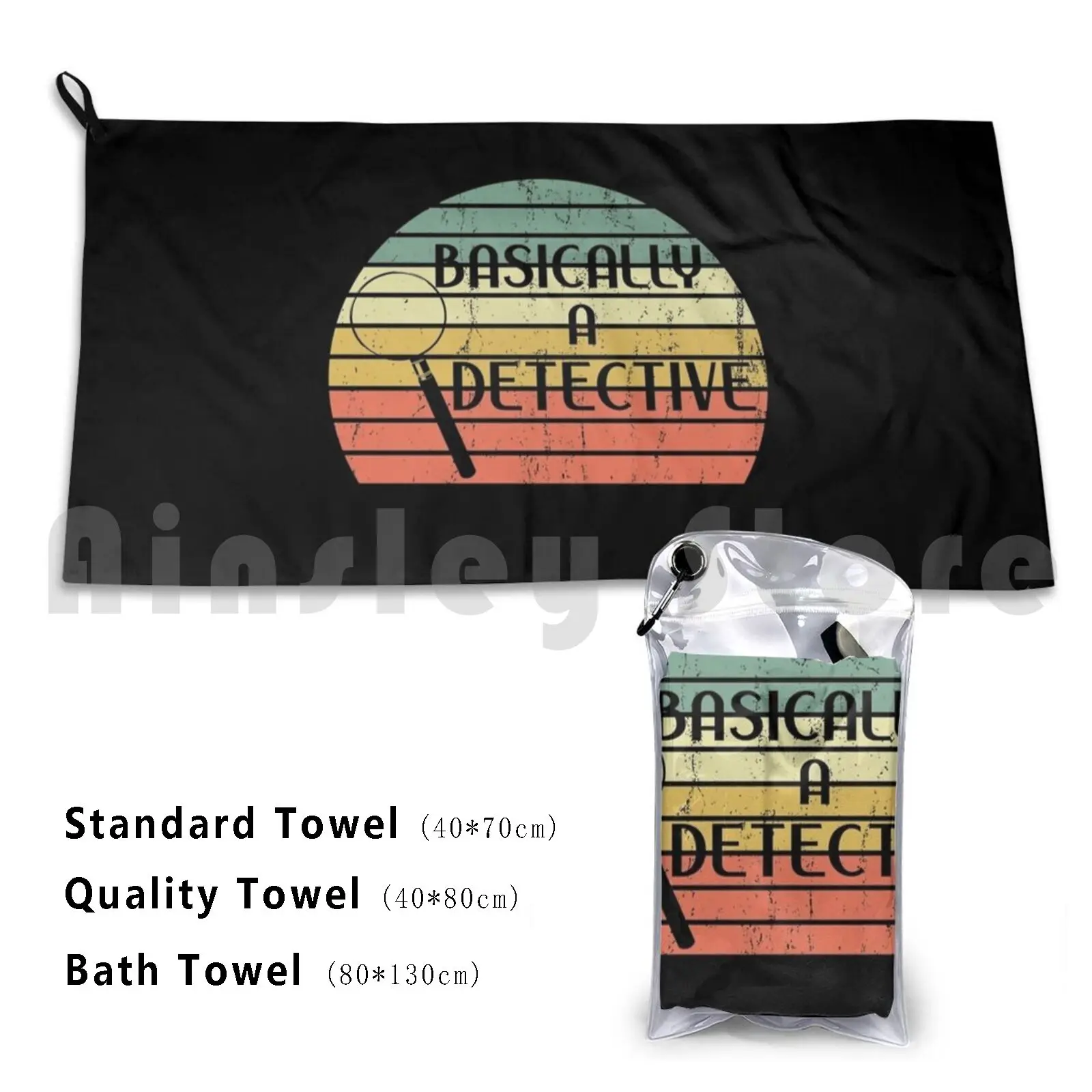 Basically A Detective Funny True Crime Vintage Retro Sunset Beach Towel Quick Dry Quality Towel Crime Shows True Crime