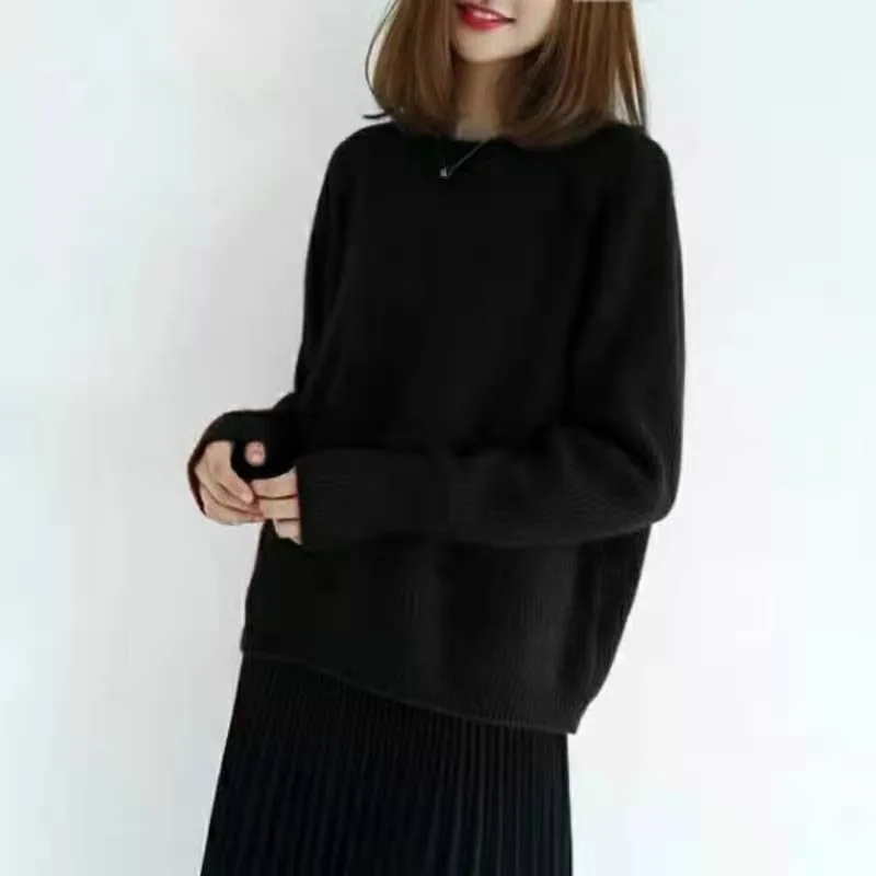 New Winter Korean Knitted Bottoms Women's Pullover Sweater Crewneck Loose Lazy Wind Female Plus Fleece Thickened Warm Sweaters
