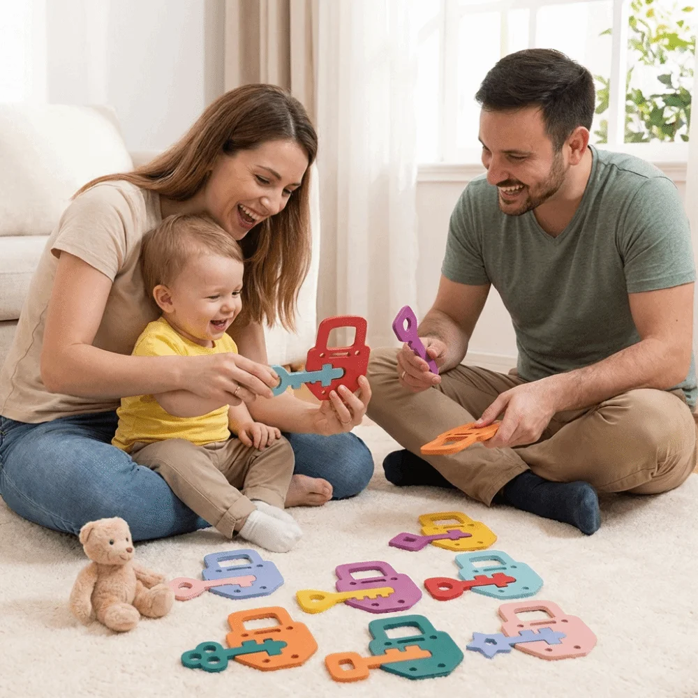 Wooden Locks Keys Baby Lock Key Matching Puzzle Colors Cognitive Lock Key Game Montessori Educational Matching Puzzle