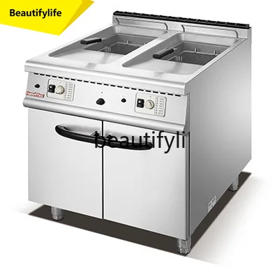

A07 Commercial vertical stainless steel, gas double-cylinder sieve frying furnace electric heating, furnace with locker
