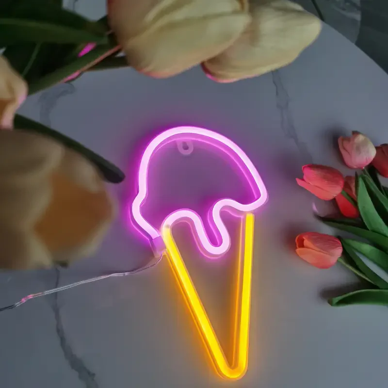 Ice Cream LED Neon Sign Clouds Night Light Battery/USB Operated for Children's Room Party Birthday Home Bar Gift Decoration