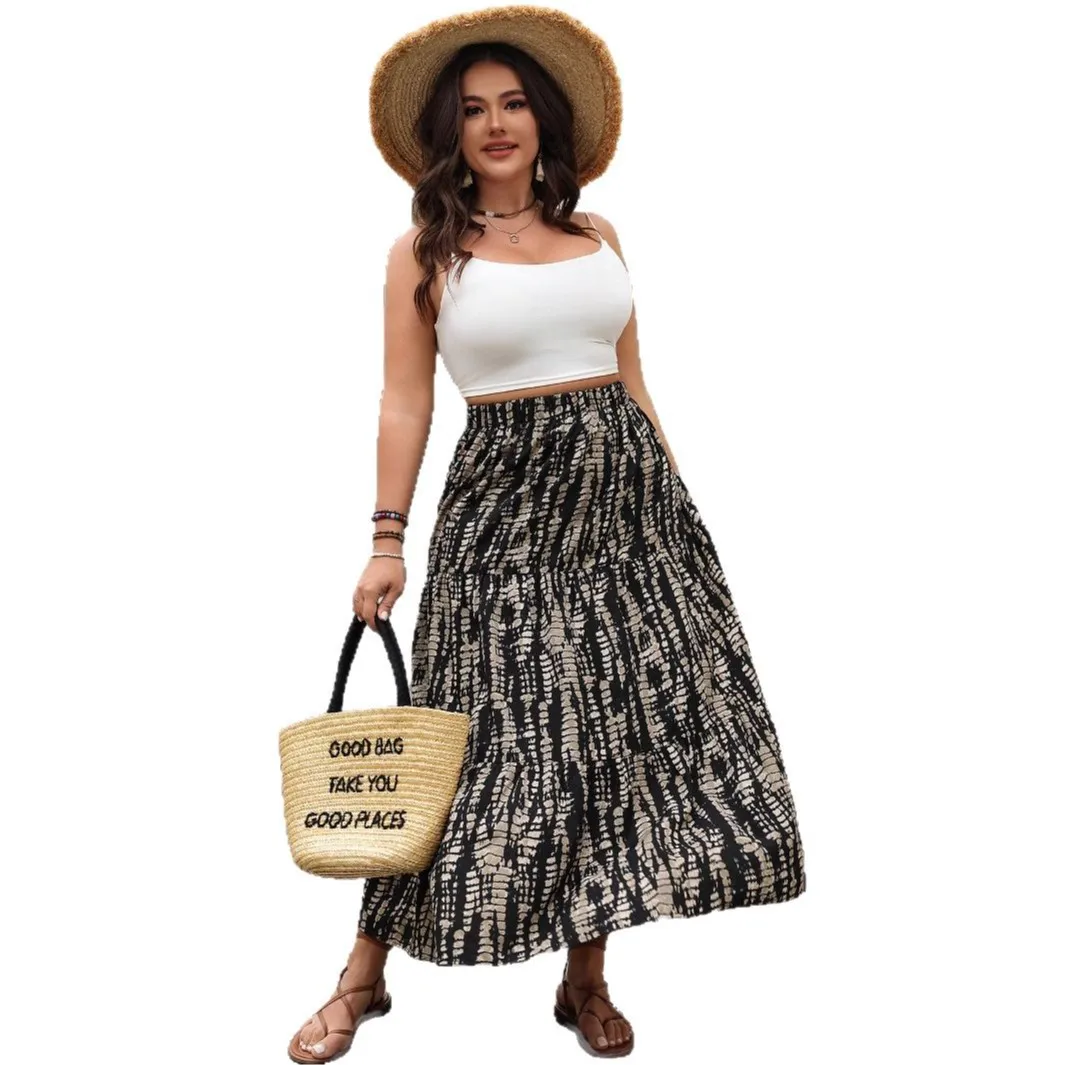 Plus Size Women's Cotton Silk Skirt 2024 New Style Loose Fit Medium Length Artificial Cotton A- Line Skirt Korean Style