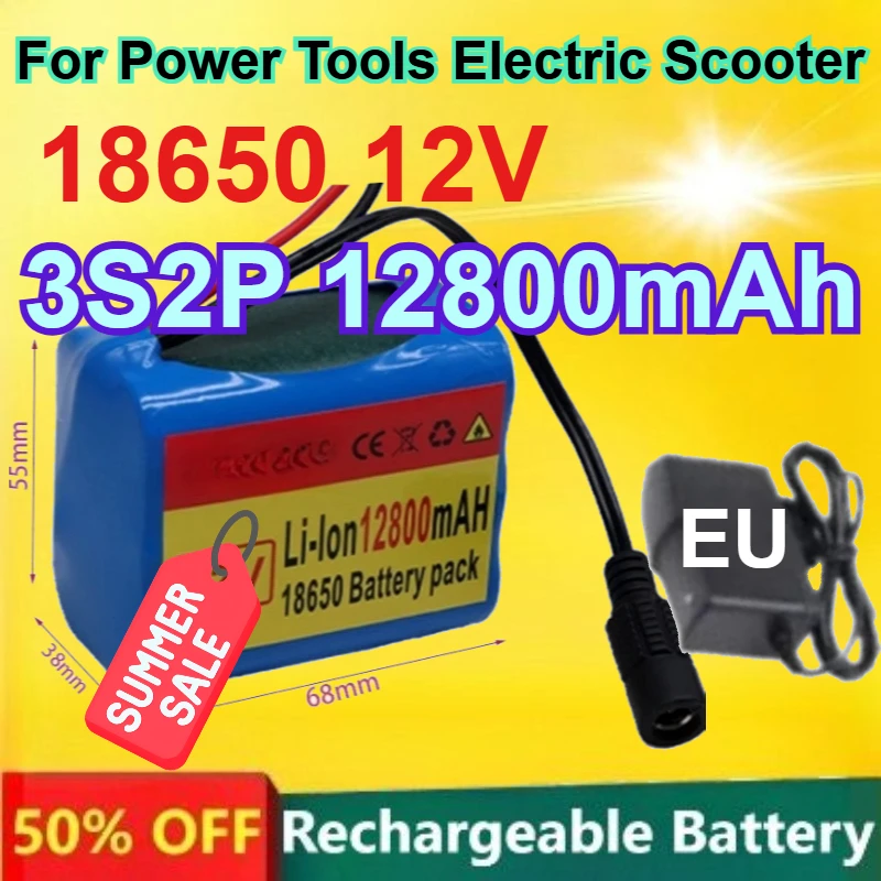 

Литий-ионный аккумулятор 18650 12В с BMS для электроинструментов и электросамокатов, 3S2P, 12800 мАч, высокой емкости