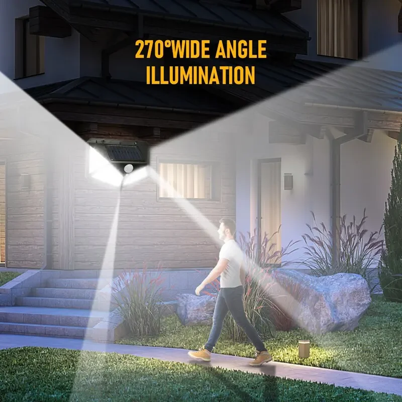 100 LED Solar Wall Lamp All Sides Luminous Motion Sensor Human Induction Courtyard Waterproof Stairs Outdoor Wall Light