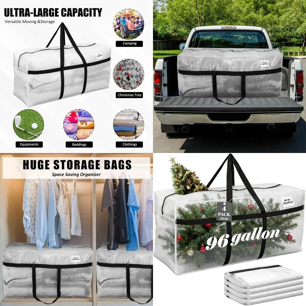 

4-Pack 96 Gallon XXL Heavy-Duty Zippered Christmas Tree Storage Bags with Handles for Trees 4-12 ft