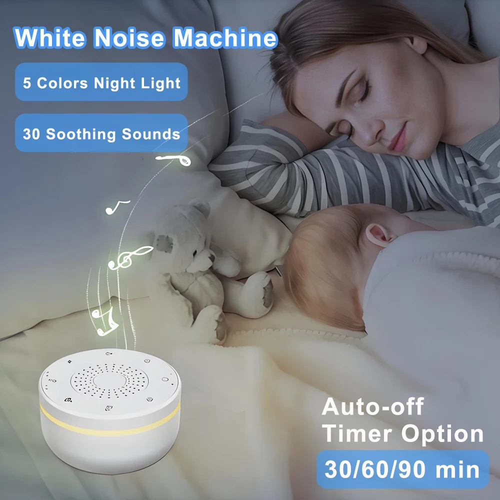 Baby White Noise Machine USB Rechargeable Timed Shutdown Sleep Machine Baby Sleep Sound Player 5 Colors Night Light Noise Player