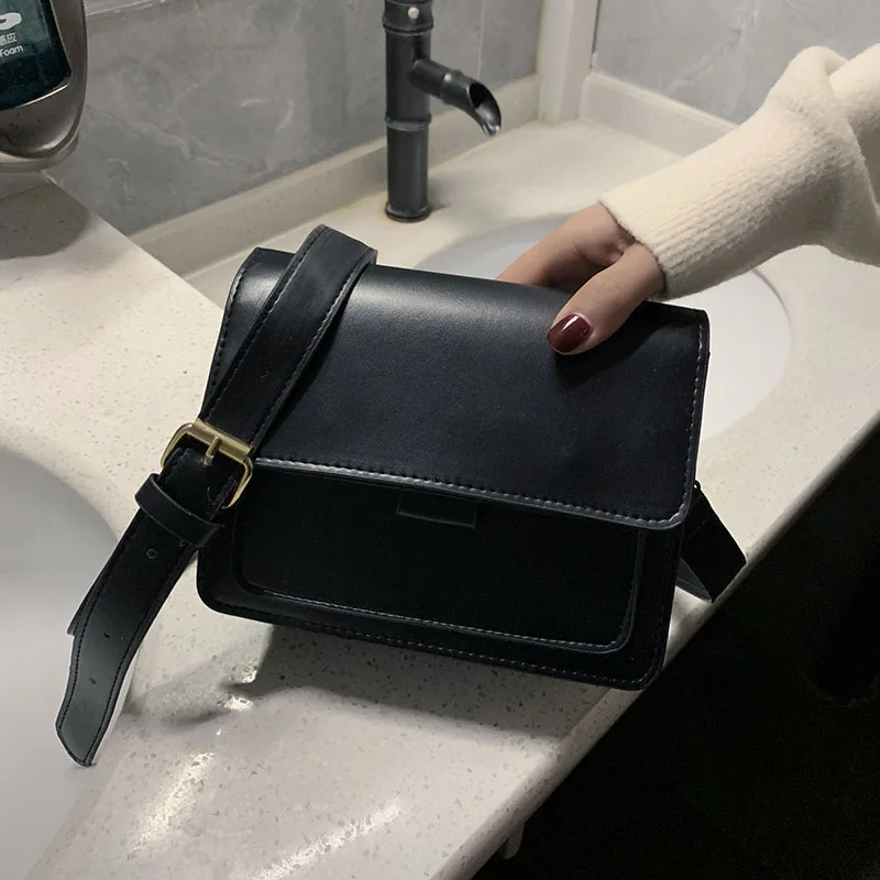 Simple Style Square Shoulder Bags for Women PU Leather Crossbody Messenger Bag Female Fashion Small Flap Handbag Purse