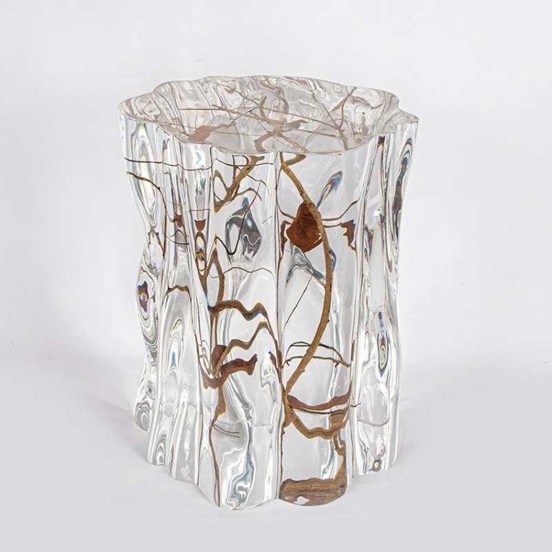 

Transparent crystal pier resin log tea stool ornament acrylic seat art wooden pier crafts edge few chairs