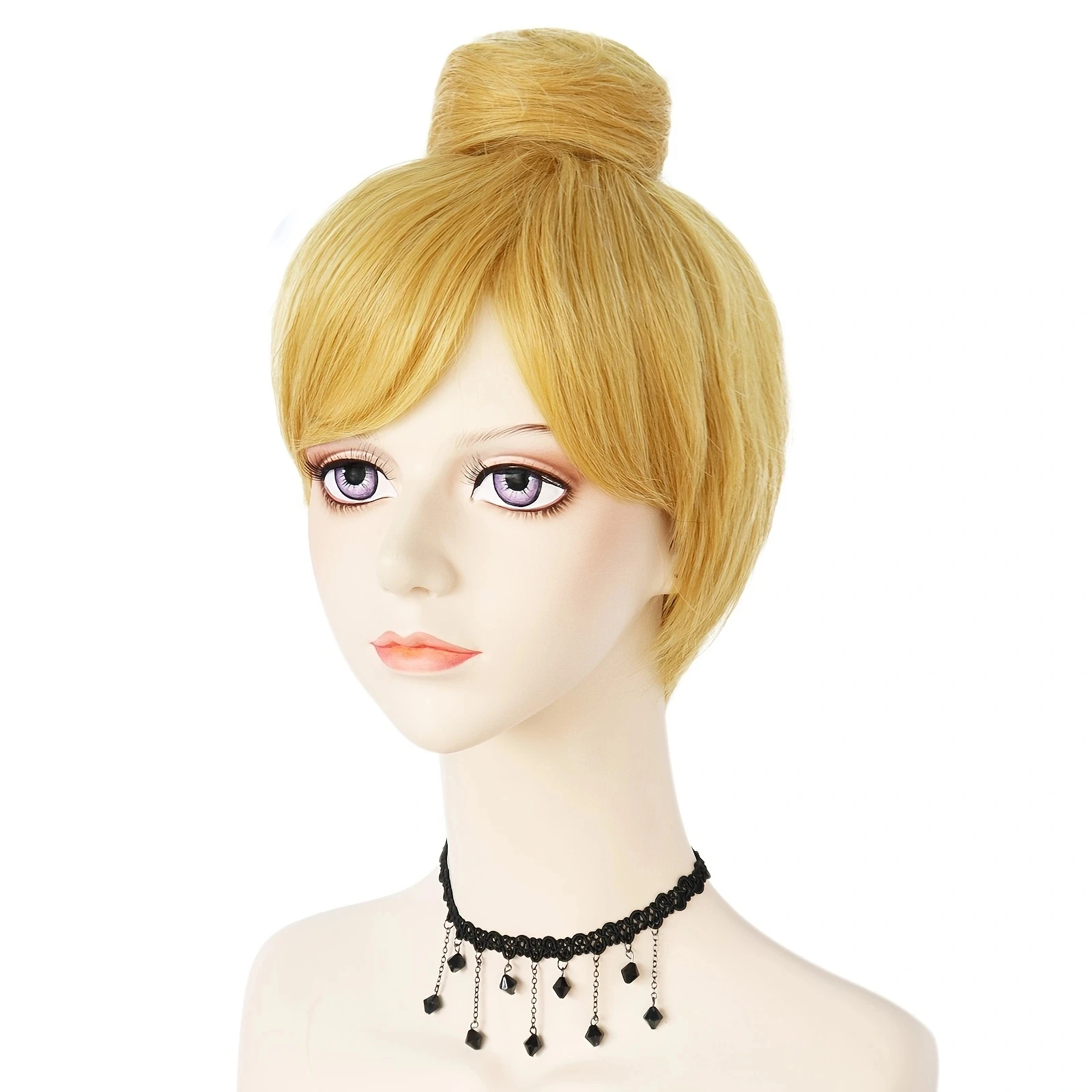 Halloween Beautiful Princess Girl Women Short Straight Bun Fairy Tinker Bell Cosplay Costume Wig for Christmas Thanks