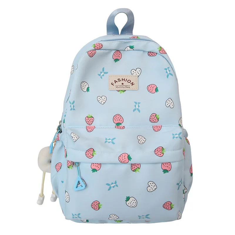 Strawberry Print Backpack Warterproof Nylon Women Anti-theft Shoulder Bag Large Capacity School Bag For Girls Travel Rucksack